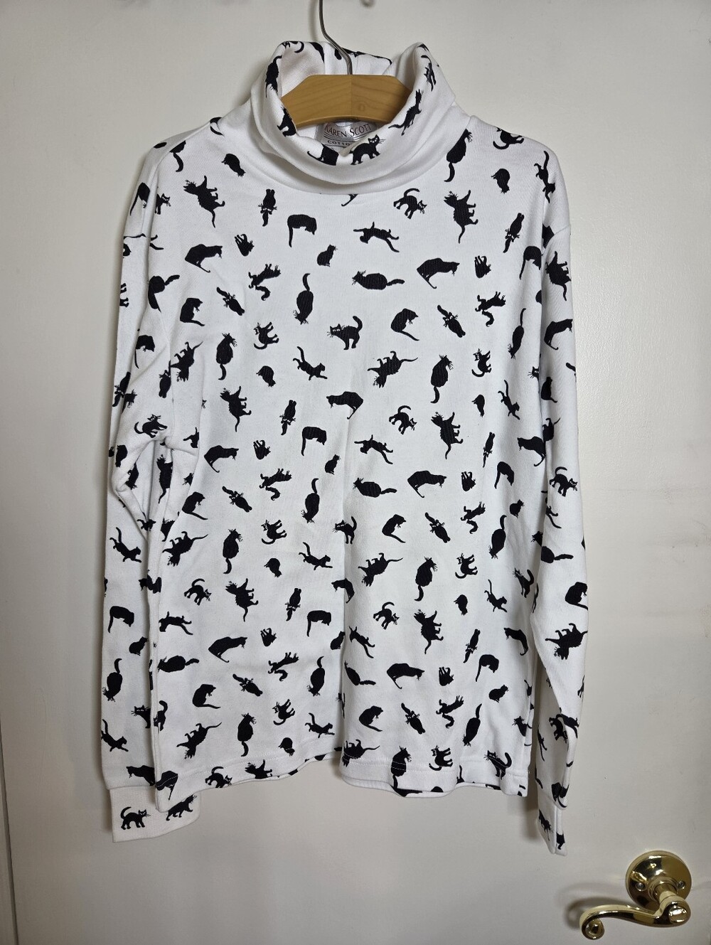 Vintage Black Cat Turtleneck Top M Whimsical Whimsigoth Catcore Halloween